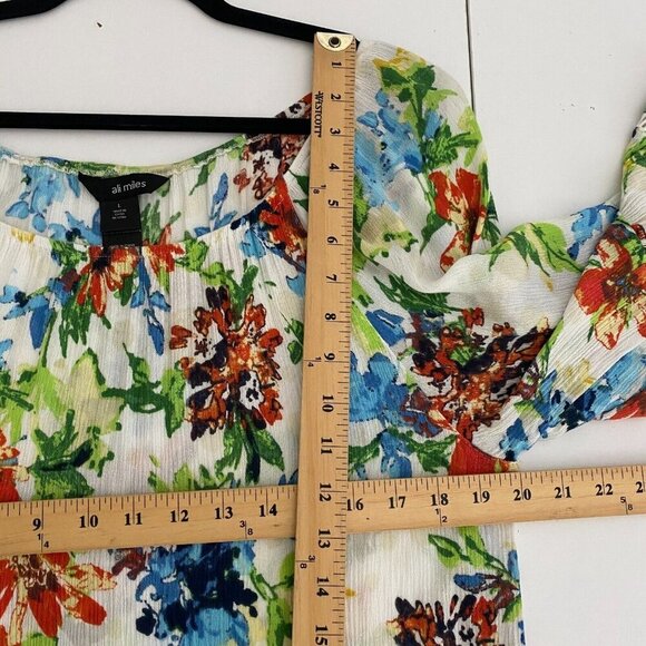 Ali Miles Peasant Top Womens Large Floral Tasseled Hem Boho Bell Sleeve - Picture 9 of 11
